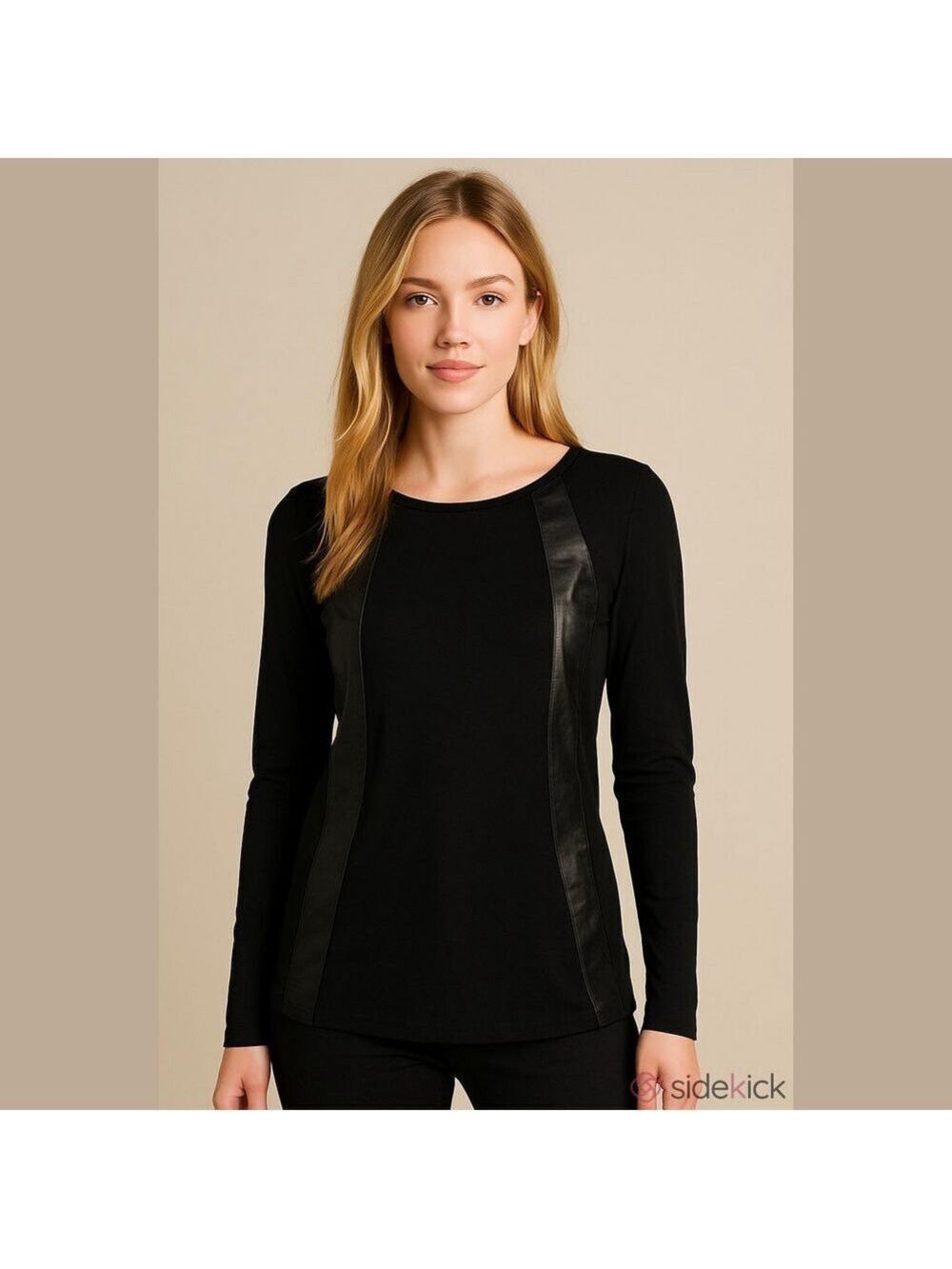 Danier Black Long Sleeve Top with Genuine Italian Leather Panels